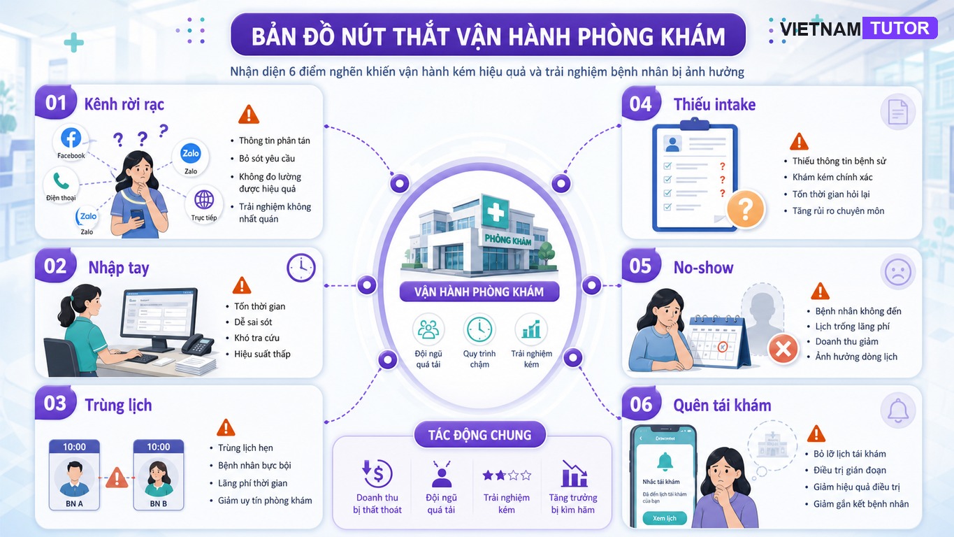 Bản đồ điểm nghẽn trong tự động hóa phòng khám