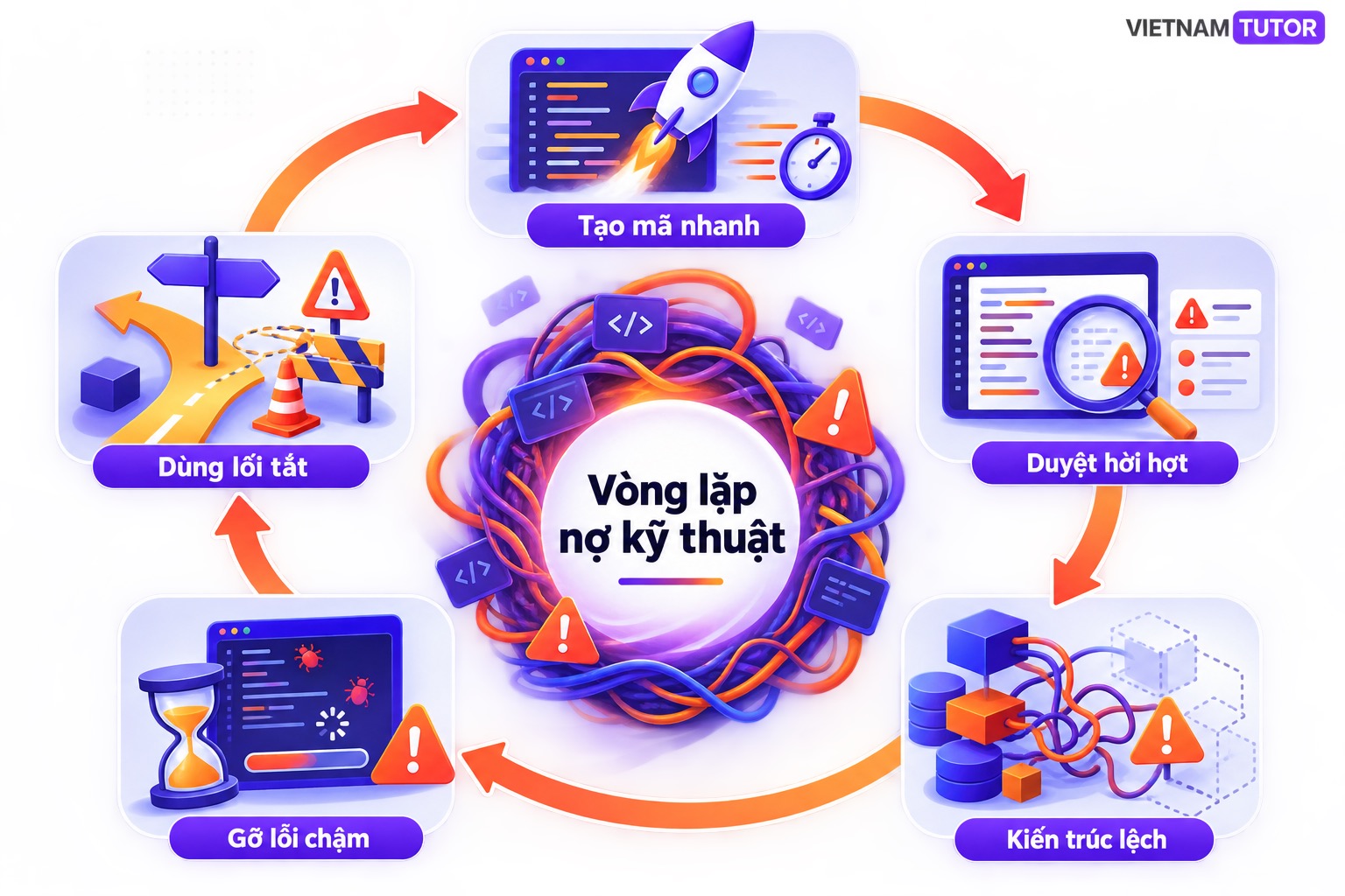 vibe coding nợ kỹ thuật technical debt flywheel minh họa