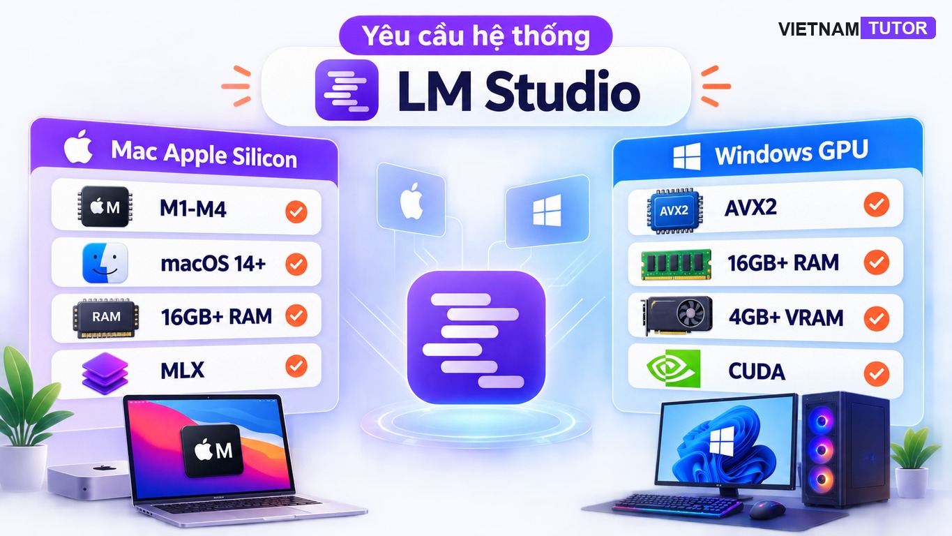 Bảng cấu hình LM Studio cho MacBook Apple Silicon và Windows GPU