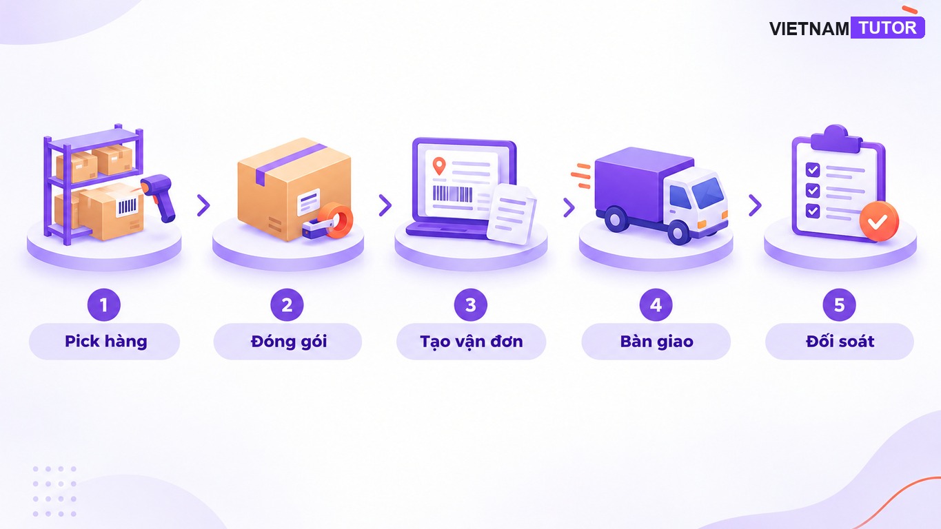 Chuỗi fulfillment từ pick hàng đến biên bản bàn giao đơn vị vận chuyển