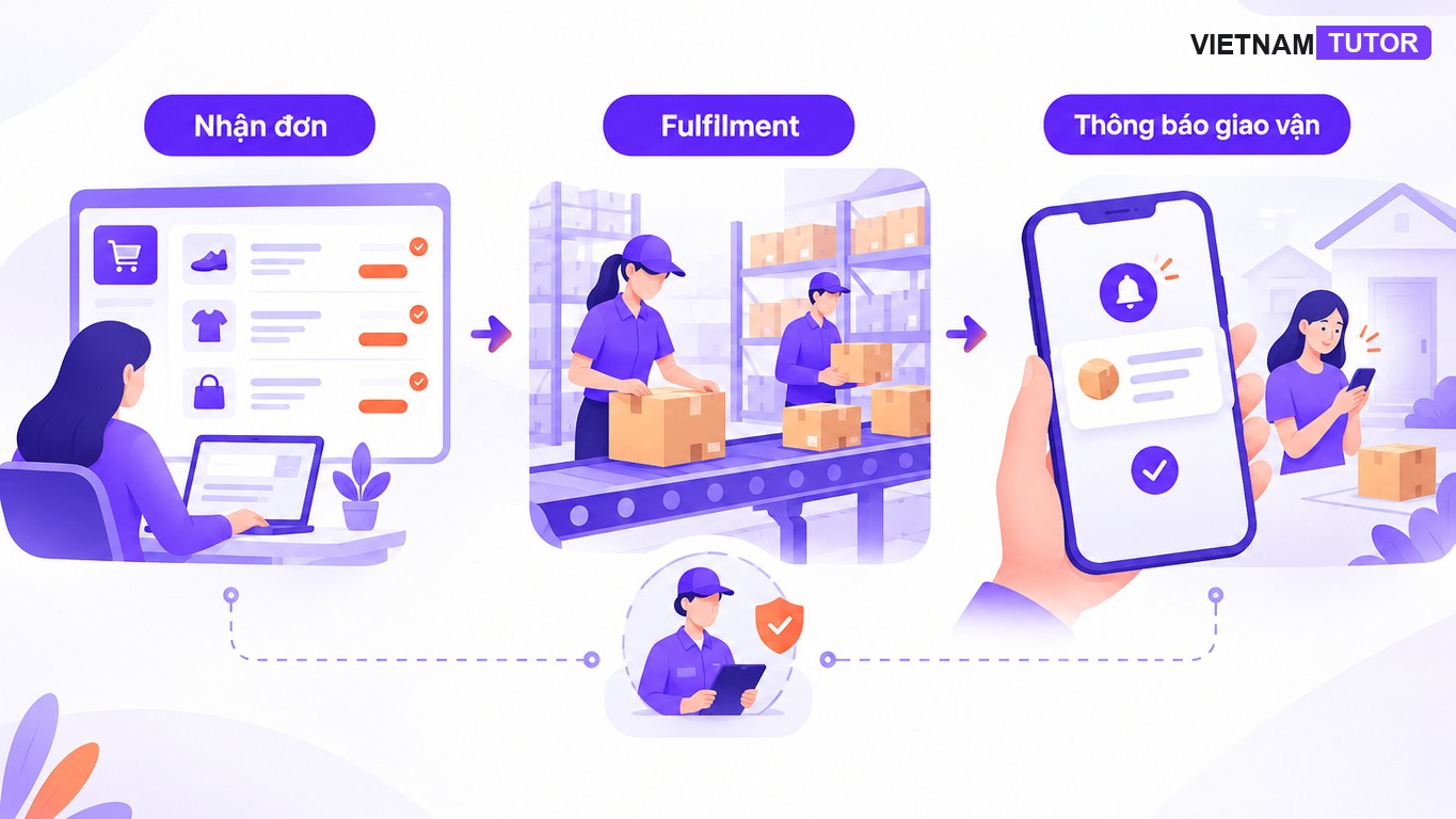 Tự động hóa logistics kết nối nhận đơn, fulfillment và thông báo giao vận