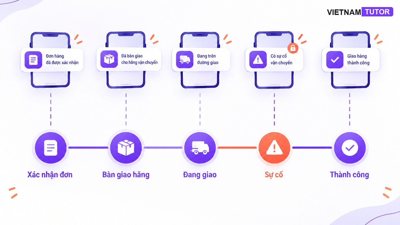 Bản đồ thông báo giao vận theo sự kiện trạng thái đến điện thoại khách